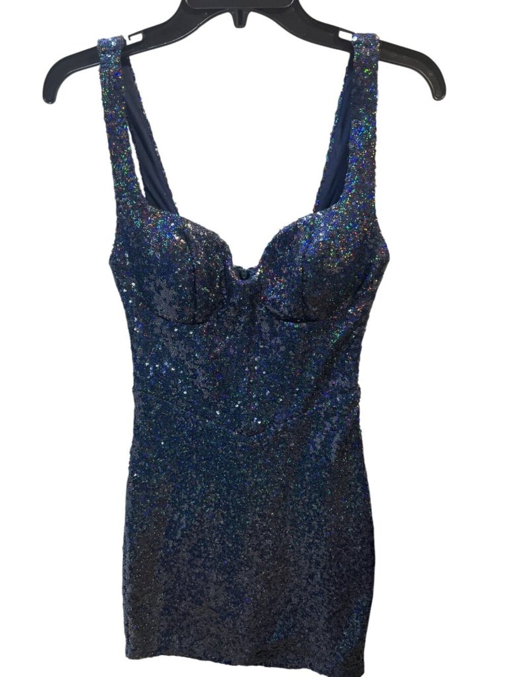 B. Darlin Size 5/6 Blue Sequin Mini Dress w Sweetheart Neckline & Back Zipper - Picture 3 of 9